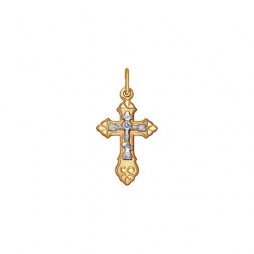 Крест из комбинированного золота | Материал:Золото Цвет:Комбинированный Проба:585 Для женщин Вставки:Без вставок Примерный вес (г):1