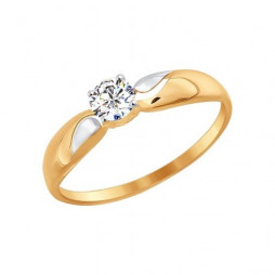 Помолвочное кольцо из золота с фианитом | Материал:Золото Цвет:Красный Проба:585 Для женщин Вставки:Фианит Бесцветный Примерный вес (г):1.62 Форма вставок:Круг Тематика:Помолвочное