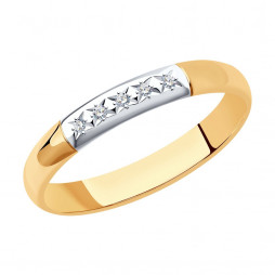 Обручальное кольцо с 5 бриллиантами | Материал:Золото Цвет:Красный Проба:585 Для женщин Вставки:Бриллиант Примерный вес (г):2.96 Тематика:Обручальное  