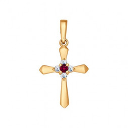 Крест из золота с бриллиантами и рубином | Для женщин Вставки:Бриллиант, Рубин Примерный вес (г):0.93