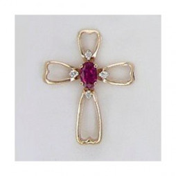 Крест из золота с бриллиантами и рубином | Для женщин Вставки:Бриллиант, Рубин Примерный вес (г):2.15