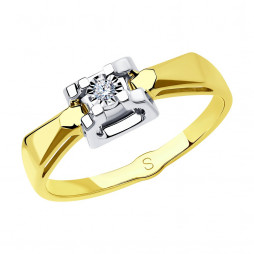 Кольцо из комбинированного золота с алмазной гранью с бриллиантом | Материал:Золото Цвет:Комбинированный Проба:585 Для женщин Вставки:Бриллиант Примерный вес (г):3.11 Обработка:Алмазная  