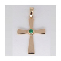 Крест из золота с изумрудом | Материал:Золото Цвет:Красный Проба:585 Для женщин Вставки:Изумруд Зелёный Примерный вес (г):1.6 Форма вставок:Круг