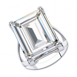 Кольцо из серебра с кристаллом | Материал:Серебро Проба:925 Для женщин Вставки:Кристалл Бесцветный Примерный вес (г):6.55 Обработка:Родирование Форма вставок:Багет