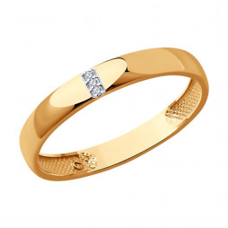 Обручальное кольцо из золота с бриллиантами | Материал:Золото Цвет:Красный Проба:585 Для женщин Вставки:Бриллиант Бесцветный Примерный вес (г):1.34 Форма вставок:Круг Высота (мм):1 Ширина (мм):3 Тематика:Обручальное 