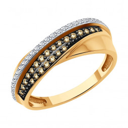 Кольцо из золота с бриллиантами | Материал:Золото Цвет:Красный Проба:585 Для женщин Вставки:Бриллиант Коричневый, Бесцветный Примерный вес (г):3.45 Форма вставок:Круг  