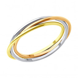 Обручальное кольцо из комбинированного золота | Материал:Золото Цвет:Комбинированный Проба:585 Для женщин Вставки:Без вставок Примерный вес (г):1.53 Тематика:Обручальное