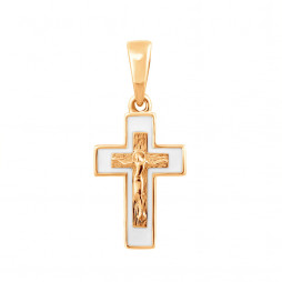 Крест нательный из красного золота с белой эмалью | Материал:Золото Цвет:Красный Проба:585 Вставки:Эмаль